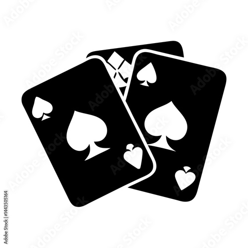 Monochrome illustration of three playing cards showing the suits spades and diamonds