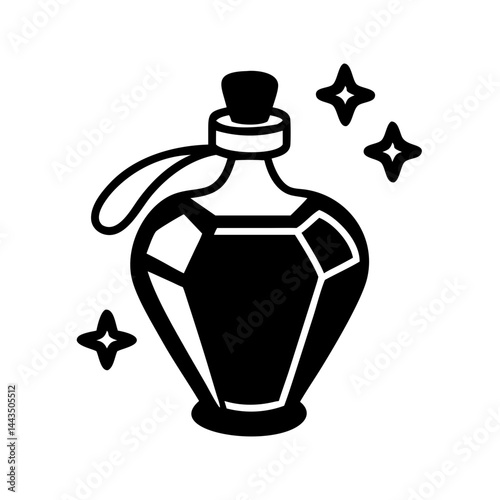 Stylized potion bottle with a cork stopper and sparkle elements design