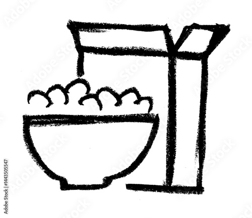 Cereal Bowl And Box Icon Crayon Chalk Drawing Vector