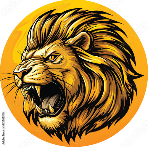 An isolated roaring lion head on white background, vector, png, t-shirt design