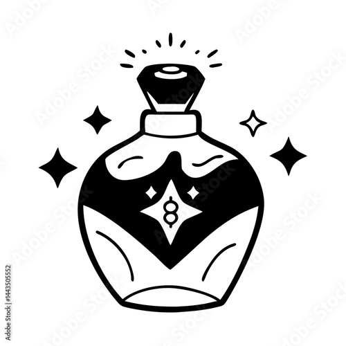 A potion bottle with sparkling magic and a diamond shaped stopper