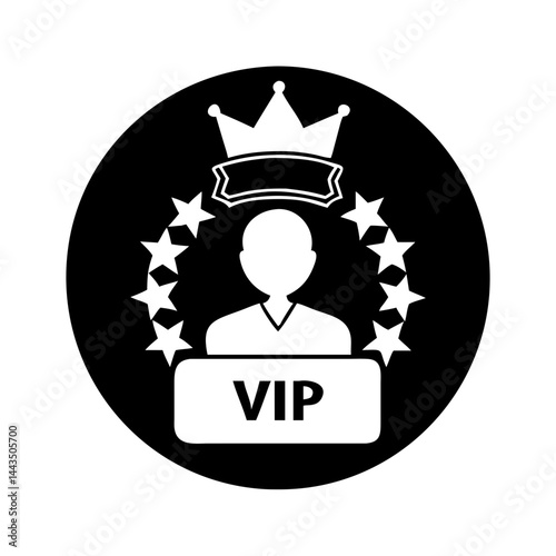 VIP membership icon with crown, stars, and person in silhouette