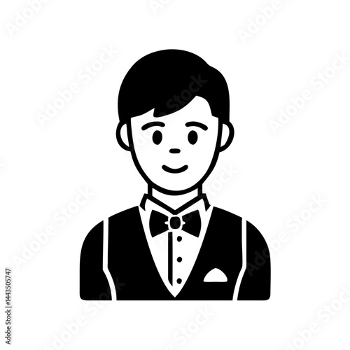 Illustration of a welldressed gentleman in a tuxedo with a bow tie