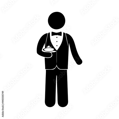 Elegant waiter silhouette in formal attire holding a tray with food