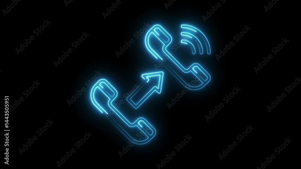 Neon phone call transfer animation on black background loop video Neon phone call transfer animation on black background loop video