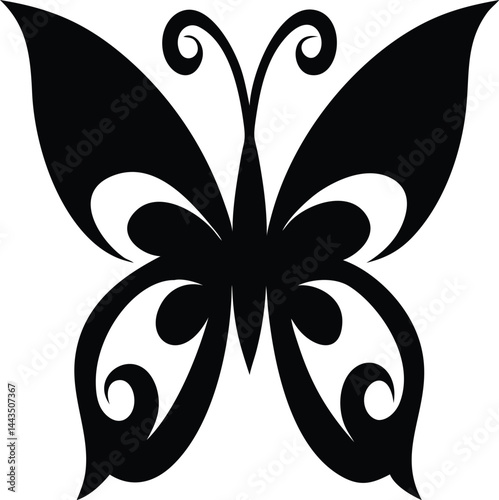 Ornate Black Butterfly Silhouette Vector with Swirl Wings