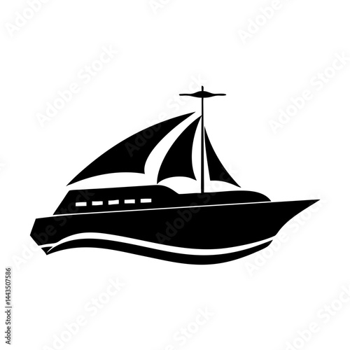 Black and White Silhouette Illustration of a Sailboat on the Water
