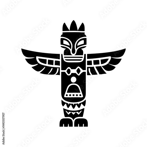 Black silhouette of a Native American totem with wings and crown