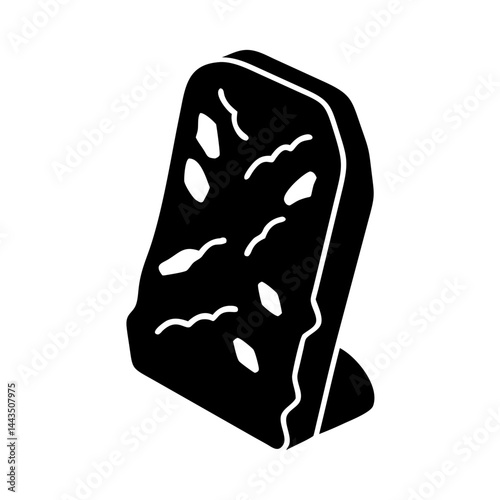 Single graphic illustration of a black piece of moldy cheese on white