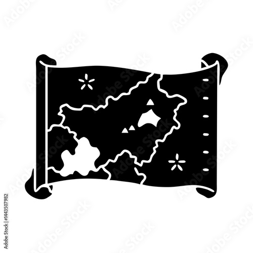 Old black and white treasure map illustration on parchment scroll design