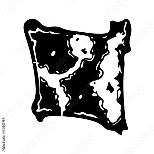 Abstract Black and White Shape Resembling Land Mass with Waterways
