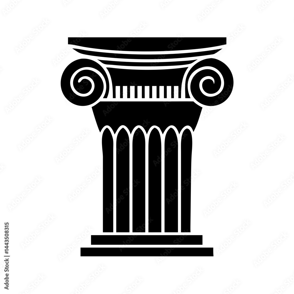 Stylized Ionic Order Column Illustration with Scroll Capitals and Fluted Shaft Stylized Ionic Order Column Illustration with Scroll Capitals and Fluted Shaft