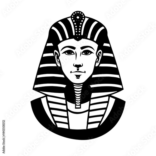 Black and white illustration of an Egyptian pharaoh wearing a nemes headdress