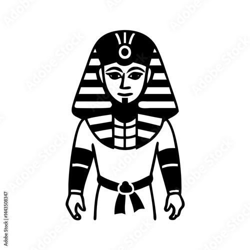 Monochromatic depiction of an Ancient Egyptian Pharaoh with traditional headdress and attire