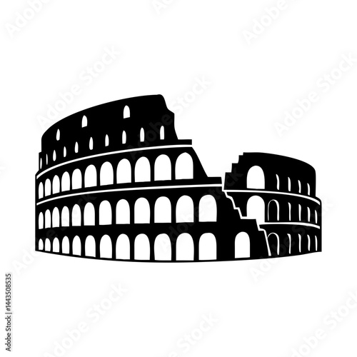 Black and white silhouette of the Colosseum in Rome, Italy