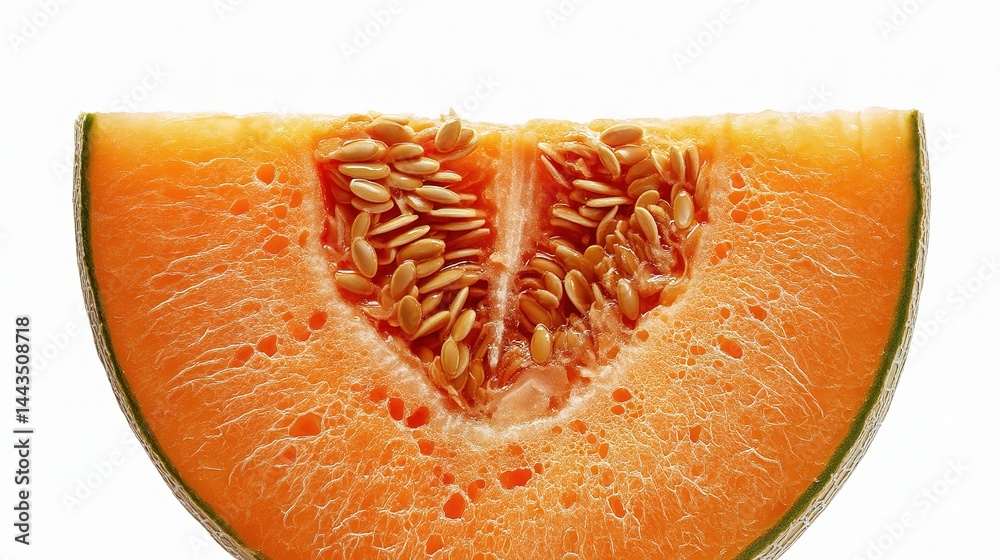 Freshly Cut Slice of Juicy Orange Melon with Seeds and Rind Freshly Cut Slice of Juicy Orange Melon with Seeds and Rind