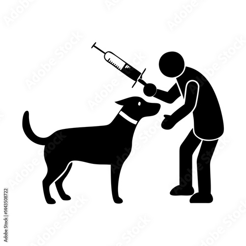 Stick figure injecting a dog with a syringe for vaccination