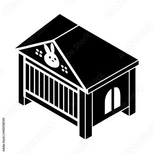 Isometric black rabbit hutch or bunny house for small pets icon