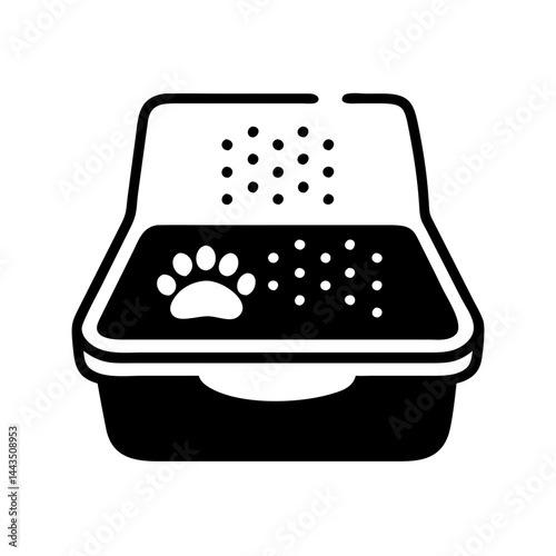 A silhouette of a cat litter box with a paw print, useful for pet owners
