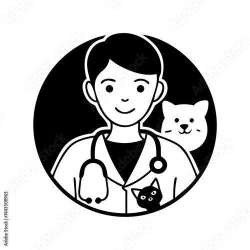 A friendly veterinarian with a dog and cat icon illustration design