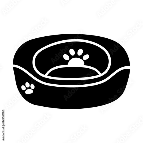 Black and white stylized pet bed with paw print design vector