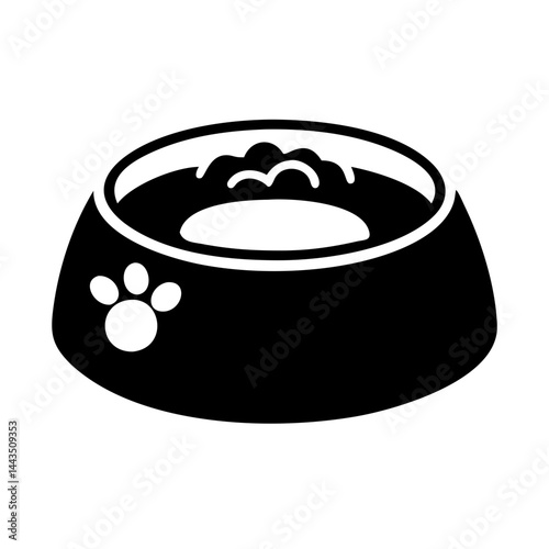 Stylized pet food bowl illustration with food inside and a paw print