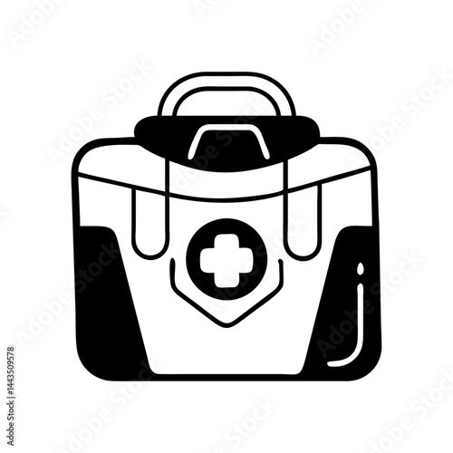 Black and White First Aid Kit Illustration with Visible Handle
