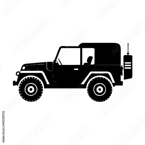 Simple black silhouette illustration of a four wheel drive off road vehicle