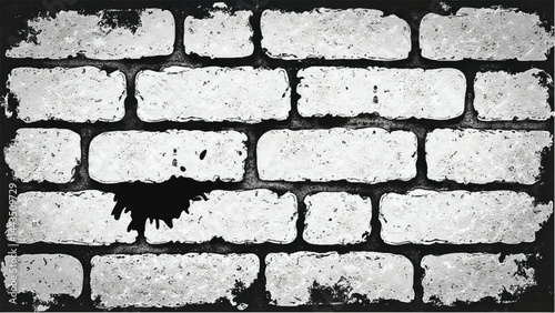 Black and white tone Brick wall background. A black and white brick wall texture with a grungy, distressed look. 