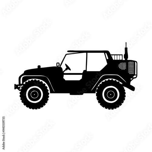 Silhouette of a classic off road vehicle with heavy duty tires