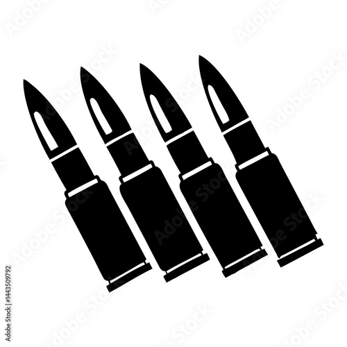 Four Rifle Cartridges Lined Up in Black and White Vector Graphic