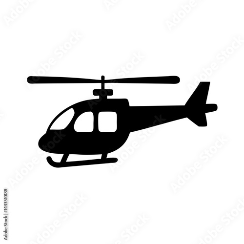 Simple black silhouette of a helicopter with rotor blades turning in wind