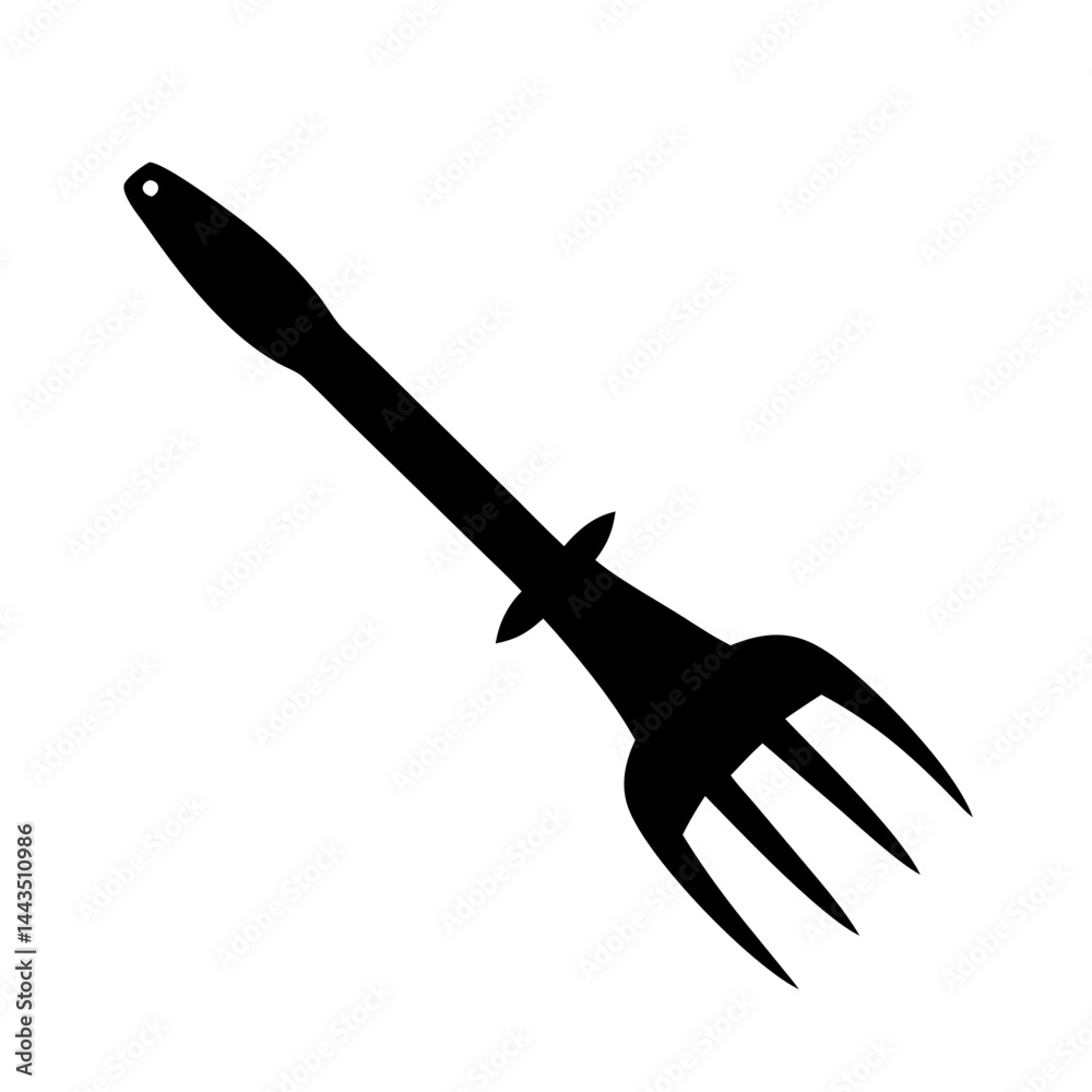 Obraz premium Black Silhouette of a Garden Fork for Tilling Soil or Spreading Mulch