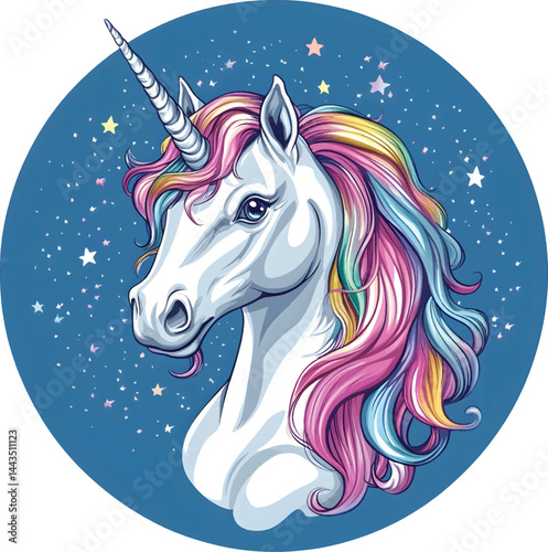 An isolated unicorn head on white background, vector, png, t-shirt design