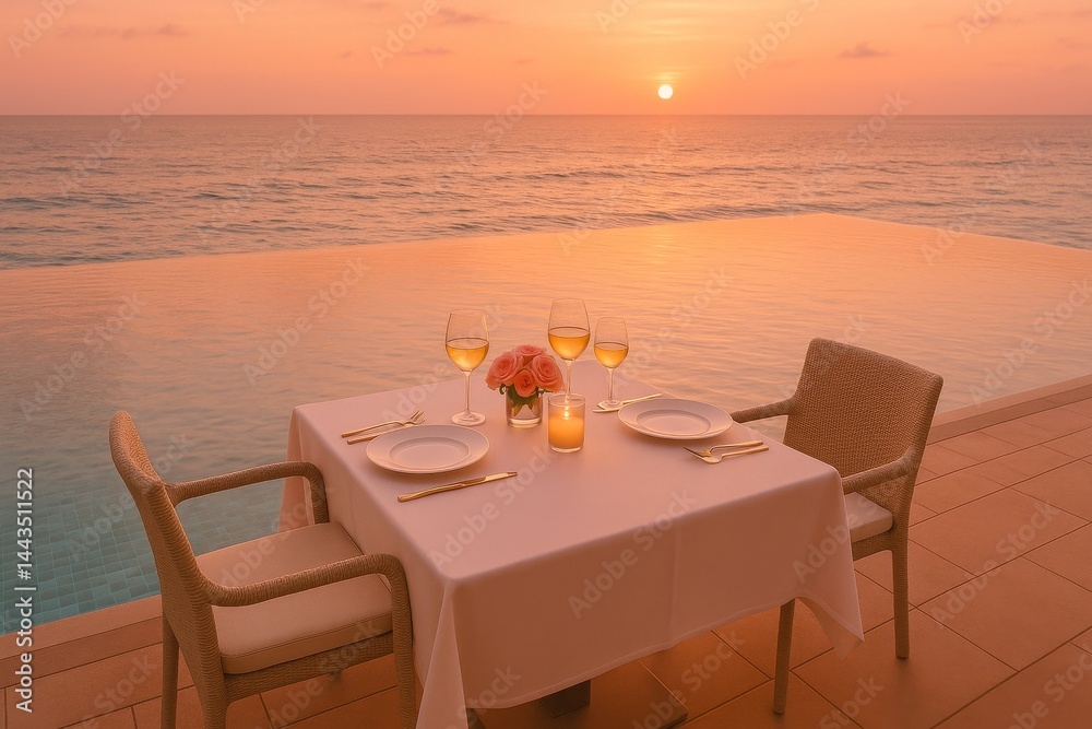 Romantic Sunset Dining at a Seaside Restaurant With Ocean Views