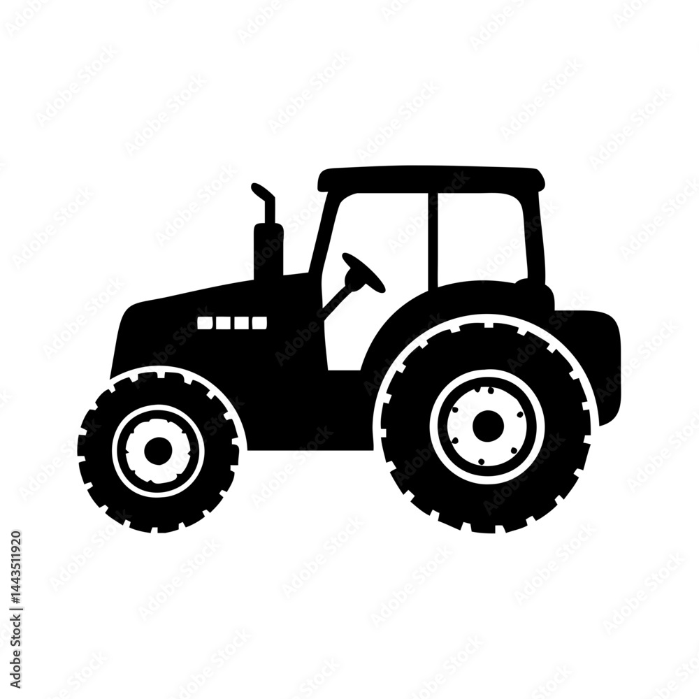 Stylized black tractor illustration with cab on a white background Stylized black tractor illustration with cab on a white background