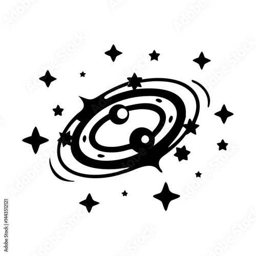 Stylized Galaxy with Stars Black and White Space Illustration Design