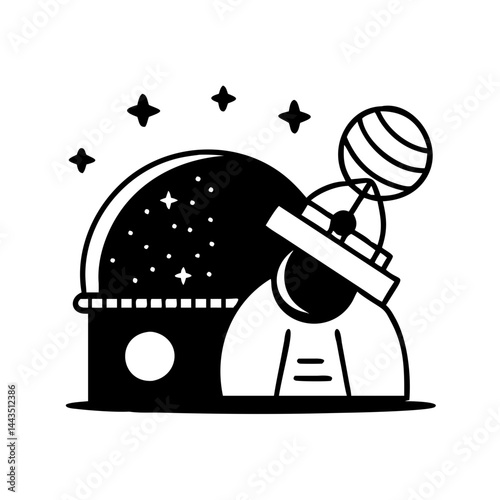 Illustration of an Astronaut Building a Planetarium with Stars and Planets