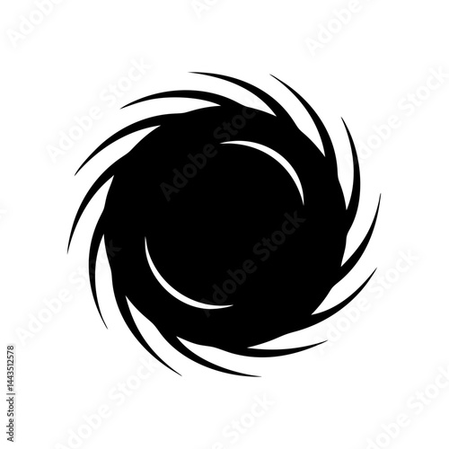 Abstract swirling black and white vortex design with curved radial lines