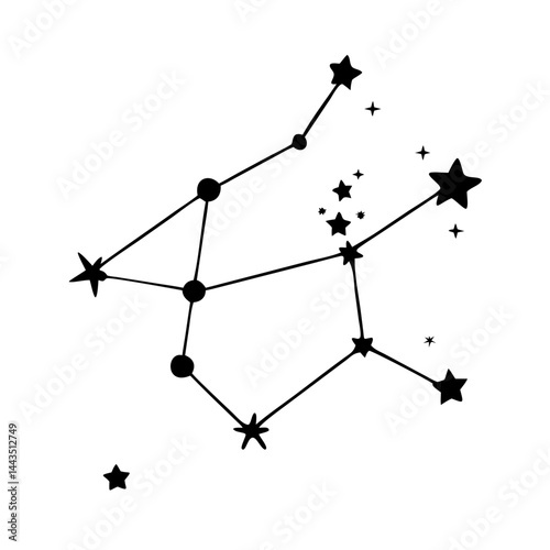 Star Constellation Graphic Illustration with Connecting Lines on a White Background