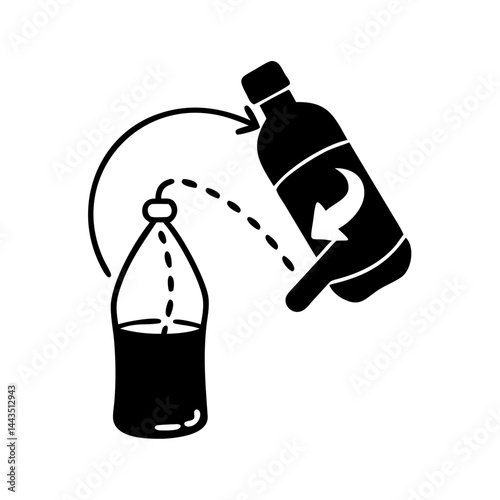 Refill water concept depicted with a bottle transferring water into another