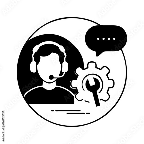 Technical support agent assisting with a mechanical issue online assistance illustration