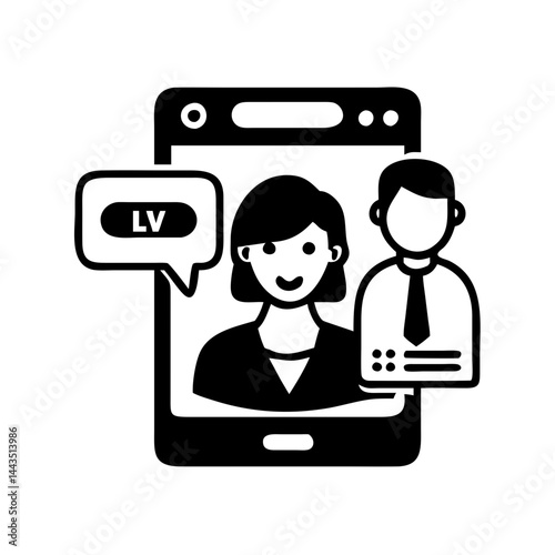 Online meeting with a man and woman represented on a smart phone screen