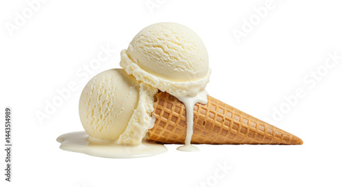 Isolated Vanilla Ice Cream Cones Melting