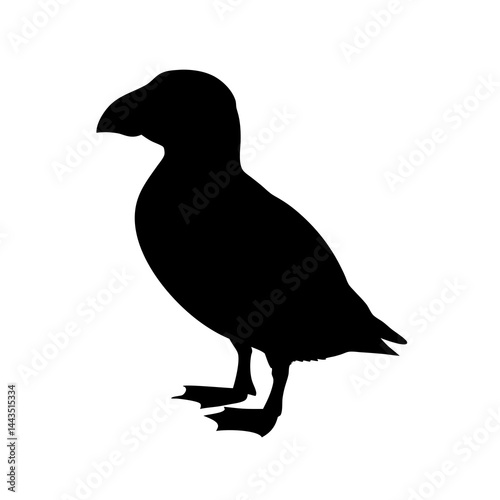 Minimalist silhouette of a puffin bird in profile view