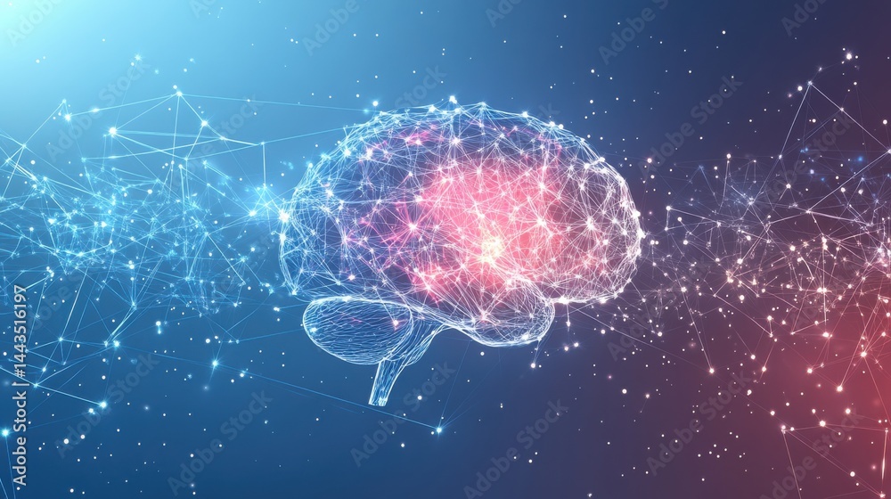 A conceptual image of brain chemistry featuring a glowing neuron, with subtle connections and a light background, providing ample space for text or branding A conceptual image of brain chemistry featuring a glowing neuron, with subtle connections and a light background, providing ample space for text or branding