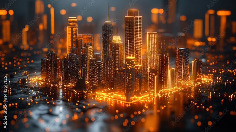 Fototapeta premium Futuristic Cityscape: Illuminated Metropolis at Night