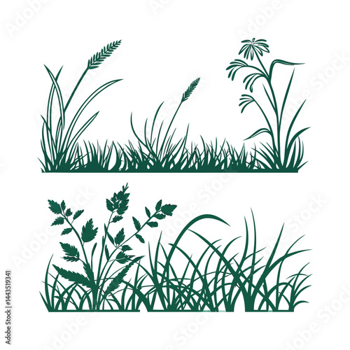 Green grass tufts, simple vector isolated elements,flat design,lawn border,grass blades, minimalist nature graphics,2D grass patches