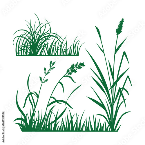 Green grass tufts, simple vector isolated elements,flat design,lawn border,grass blades, minimalist nature graphics,2D grass patches