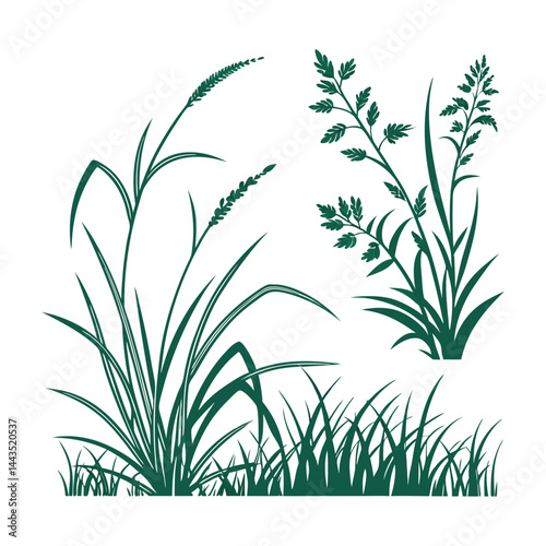 Green grass tufts, simple vector isolated elements,flat design,lawn border,grass blades, minimalist nature graphics,2D grass patches